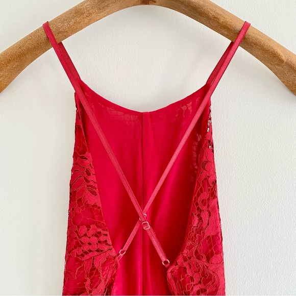 For Love and Lemons X Revolve Maui Waui Red Lace Asymmetrical Dress Size Small - Picture 7 of 12
